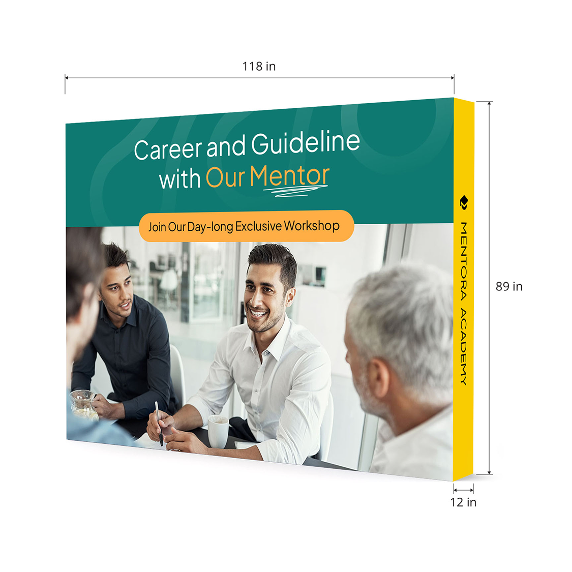 GoVizly 10ft straight pop-up display measurement diagram showing 118 inch width, 89 inch height and 12 inch depth