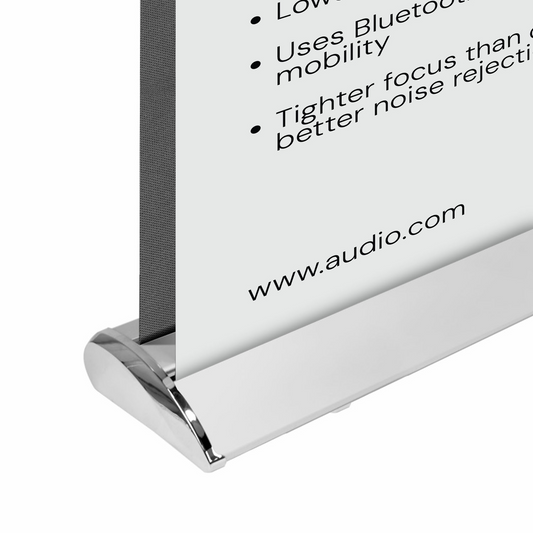 Close-up of GoVizly 33x80 double-sided retractable banner stand base cassette detail