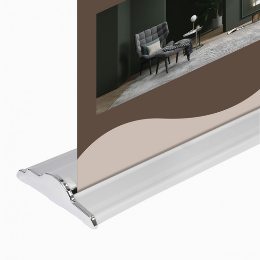 Close-up of GoVizly 48 inch height-adjustable retractable banner stand base cassette detail