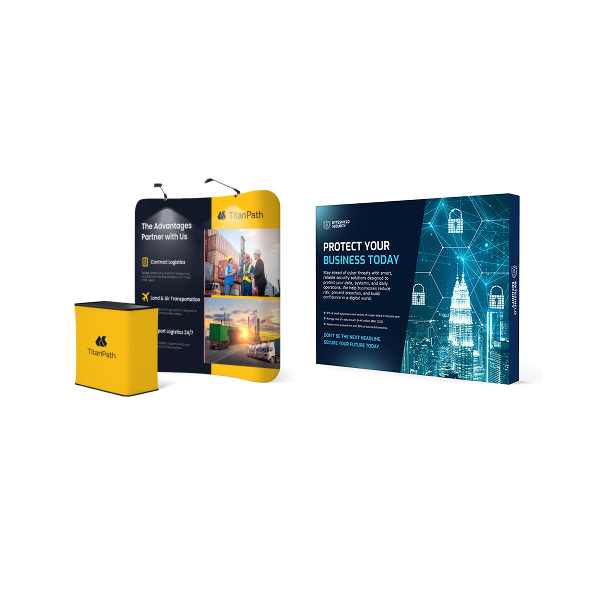 Trade show displays collection — tension fabric and pop-up styles, rush production available, ships nationwide