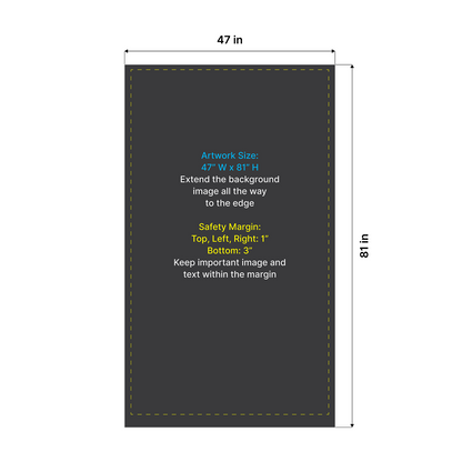GoVizly Displays 47x80 retractable banner stand print-ready file setup guide showing artwork size 47"W x 81"H with safety margins – trade show displays with free file check and quick turnaround