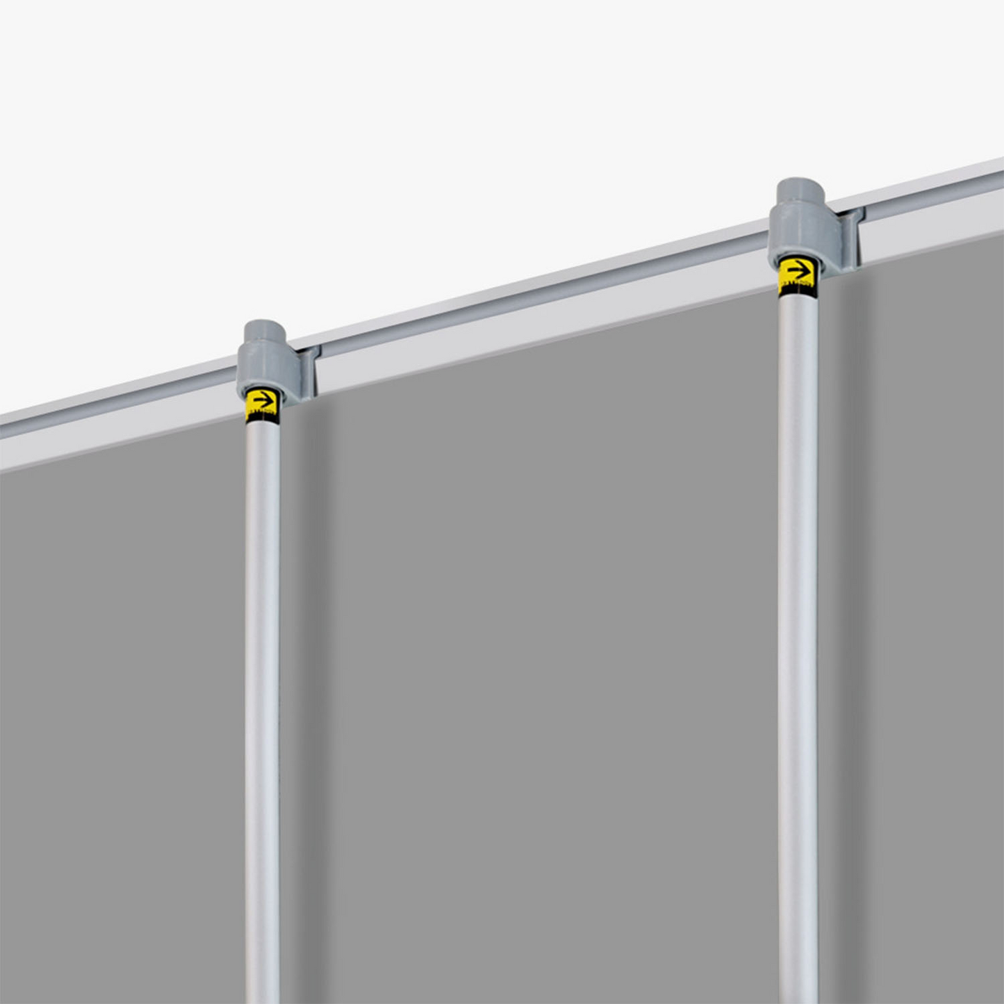 GoVizly Displays dual support pole connectors on a 47x80 retractable banner stand for stable trade show displays – quick turnaround and rush delivery available