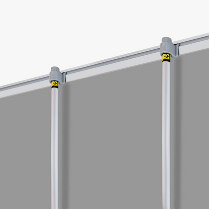 GoVizly Displays dual support pole connectors on a 47x80 retractable banner stand for stable trade show displays – quick turnaround and rush delivery available