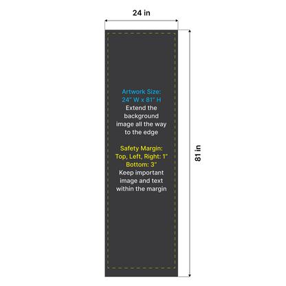 Artwork size and safety margin setup diagram for GoVizly 24x80 slim retractable banner stand