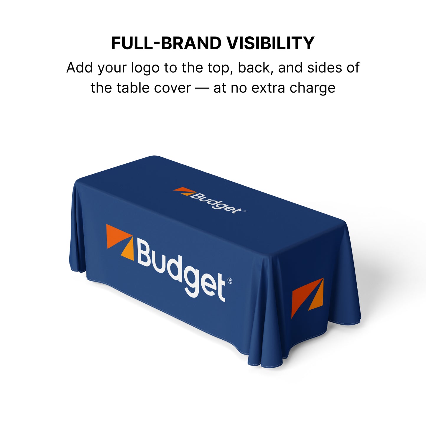 GoVizly Displays 4ft custom logo table closed back style for retails, events and trade shows. Full color dye-sub all overprinting on premium wrinkle-resistant fabric. Free layout and proof, free saver shipping. Fast turnaround and nationwide shipping
