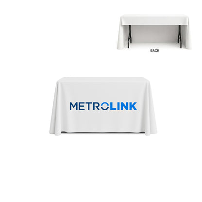 GoVizly Displays 4ft custom logo table open back style for retails, events and trade shows. Full color dye-sub printing on 3 sides plus top. Free layout and proof, free saver shipping. Fast turnaround and nationwide shipping
