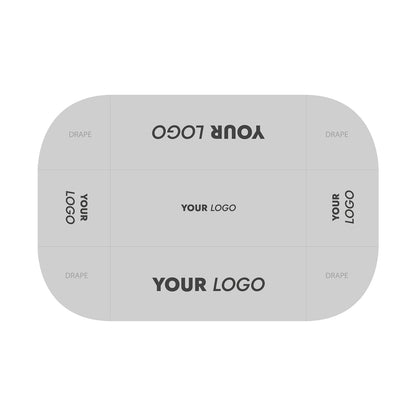 GoVizly Displays 6ft custom logo table closed back style for retails, events and trade shows. Full color dye-sub printing on premium wrinkle-resistant fabric. Design template available for download. Free layout and proof, free saver shipping. Fast turnaround and nationwide shipping
