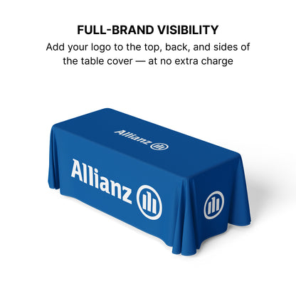 GoVizly Displays 6ft custom logo table closed back style for retails, events and trade shows. Full color dye-sub edege to edge printing on premium wrinkle-resistant fabric. Free layout and proof, free saver shipping. Fast turnaround and nationwide shipping
