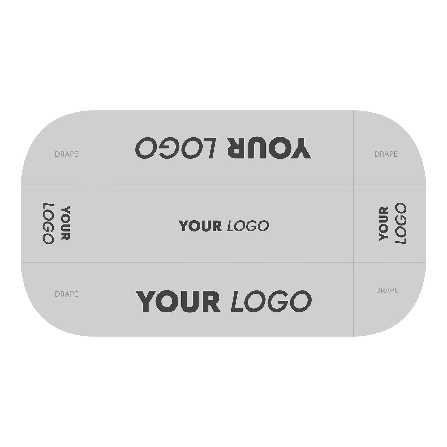 GoVizly Displays 8ft custom logo table closed back style for retails, events and trade shows. Full color dye-sub printing on premium wrinkle-resistant fabric. Design template available for download. Free layout and proof, free saver shipping. Fast turnaround and nationwide shipping