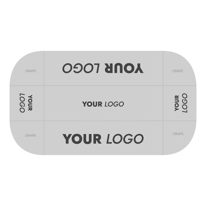 GoVizly Displays 8ft custom logo table closed back style for retails, events and trade shows. Full color dye-sub printing on premium wrinkle-resistant fabric. Design template available for download. Free layout and proof, free saver shipping. Fast turnaround and nationwide shipping