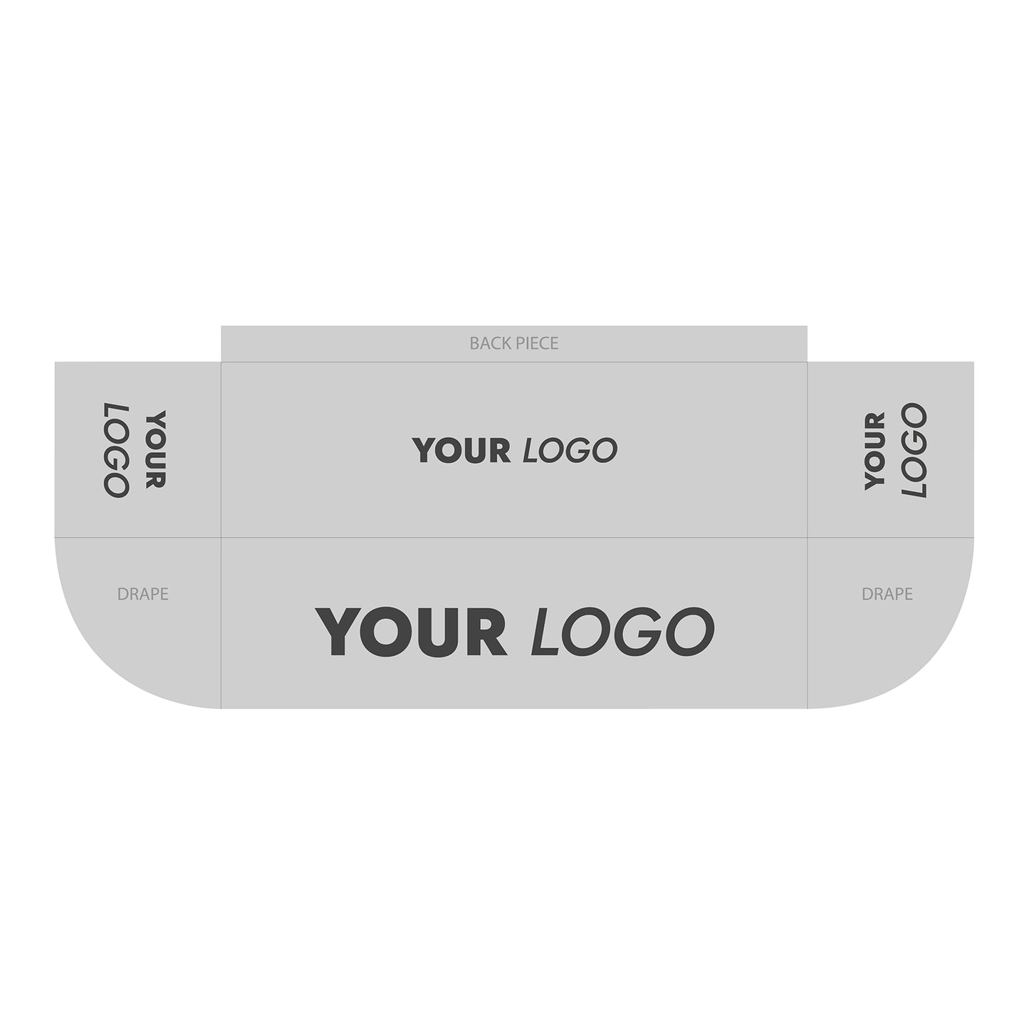 GoVizly Displays 8ft custom logo table open back style for retails, events and trade shows. Full color dye-sub printing on premium wrinkle-resistant fabric. Design template available for download. Free layout and proof, free saver shipping. Fast turnaround and nationwide shipping
