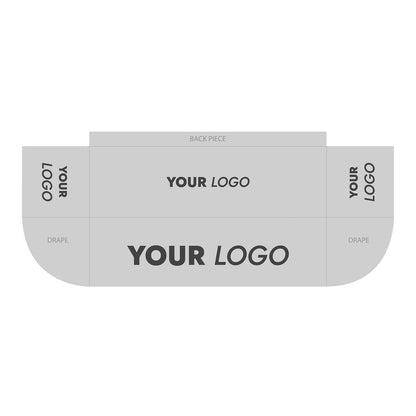 GoVizly Displays 8ft custom logo table open back style for retails, events and trade shows. Full color dye-sub printing on premium wrinkle-resistant fabric. Design template available for download. Free layout and proof, free saver shipping. Fast turnaround and nationwide shipping