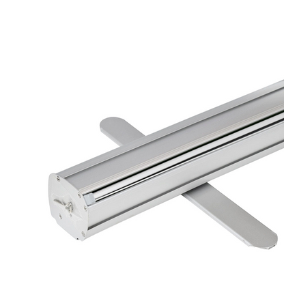 Base and support foot detail of GoVizly 24x80 retractable banner stand