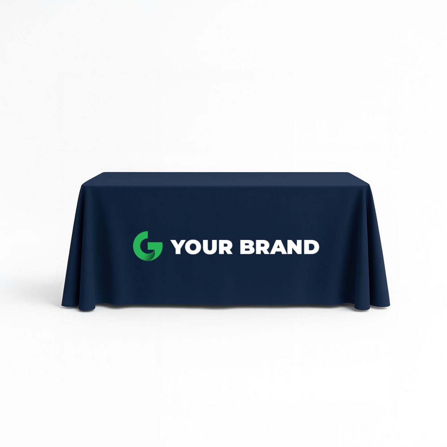 6ft closed-back trade show table cover with custom printed logo for professional event display