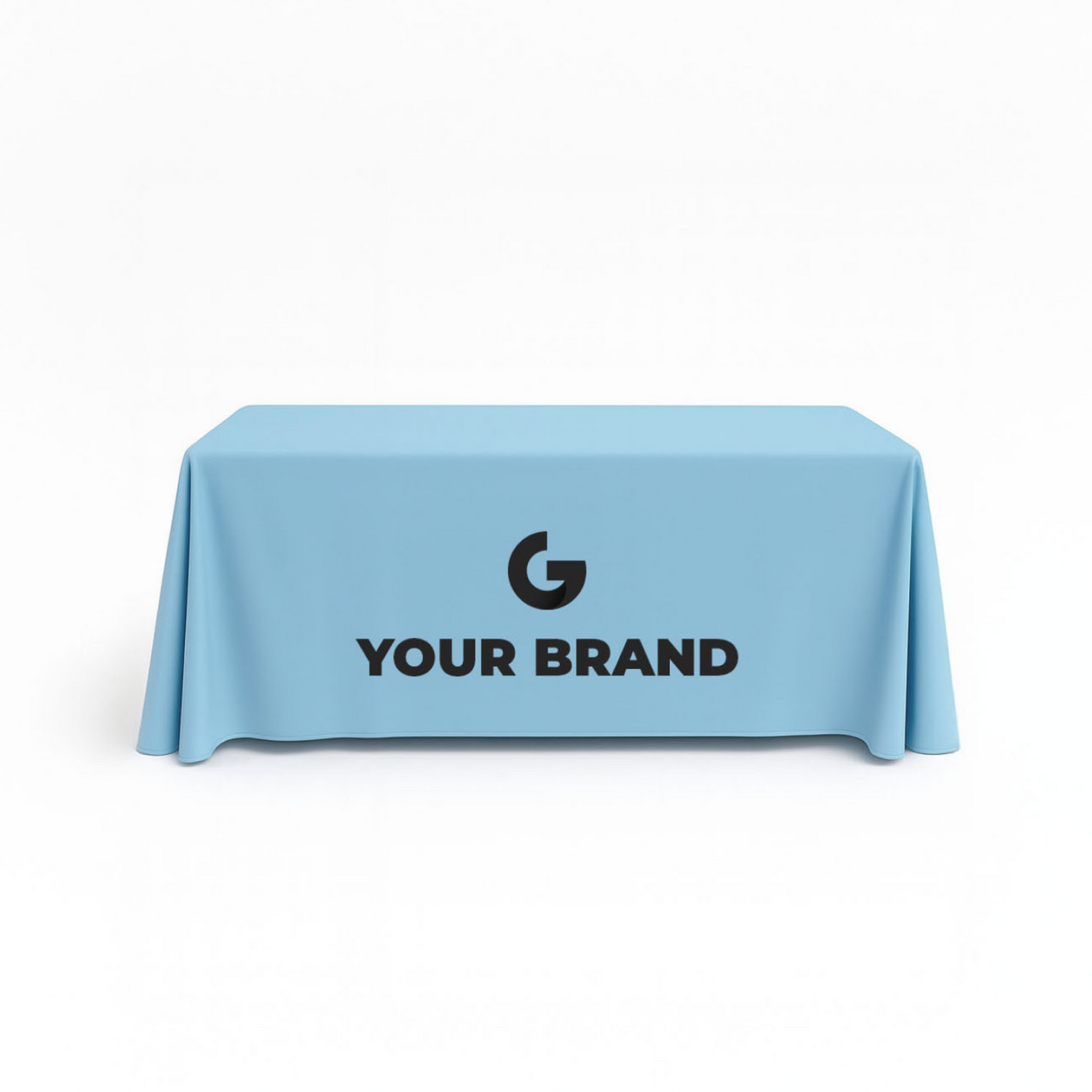 6ft open-back table cover mockup with custom logo printing option for professional trade show displays