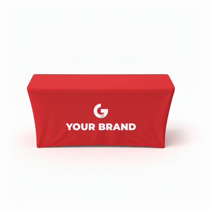 6ft fitted tablecloth with custom branding, trade show table cover designed for expos, conferences, and promotional events