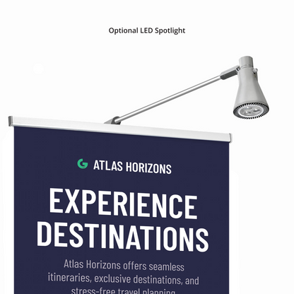 Optional LED spotlight attached to GoVizly retractable banner stand