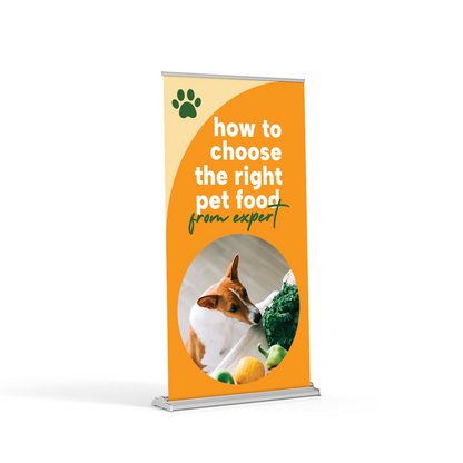 Side-angle view of a 36x69 retractable pull-up banner showing the slim profile and sturdy silver aluminum base.