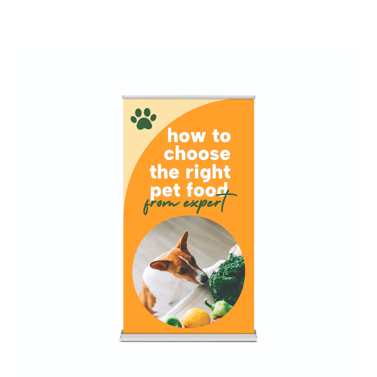 Front view of a 36x69 premium retractable banner stand with custom high-definition graphics for professional trade show displays.