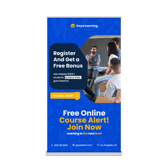 Front view of a 48x80 premium retractable banner stand featuring a wide-format 48-inch high-definition custom graphic for trade show displays.