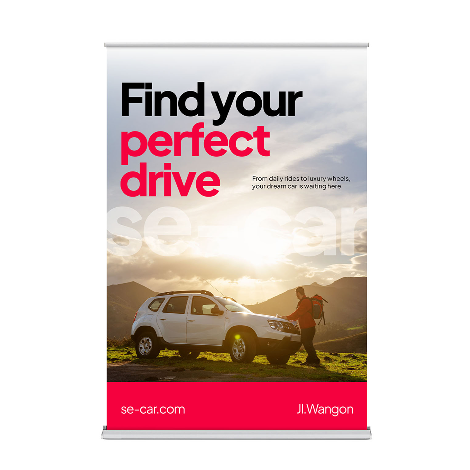 Front view of a 60x80 premium retractable banner stand featuring a wide-format 5-foot custom high-definition graphic for trade show backdrops.