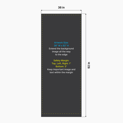 Artwork size and safety margin diagram for GoVizly 36 inch adjustable retractable banner stand