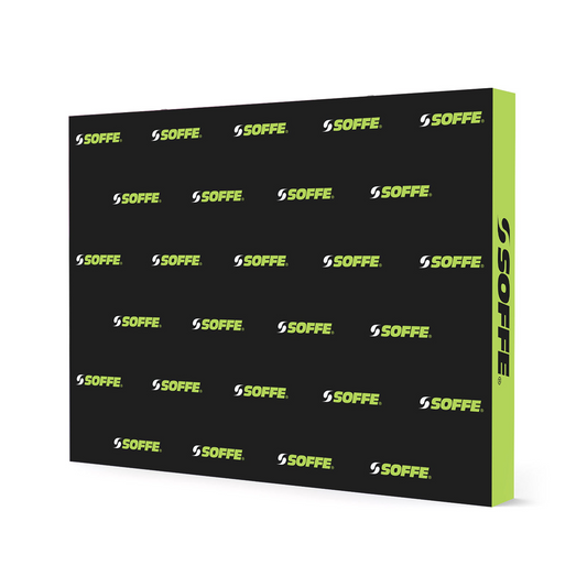 GoVizly 10ft step and repeat pop-up display angled view showing full logo repeat pattern on velcro fabric graphic