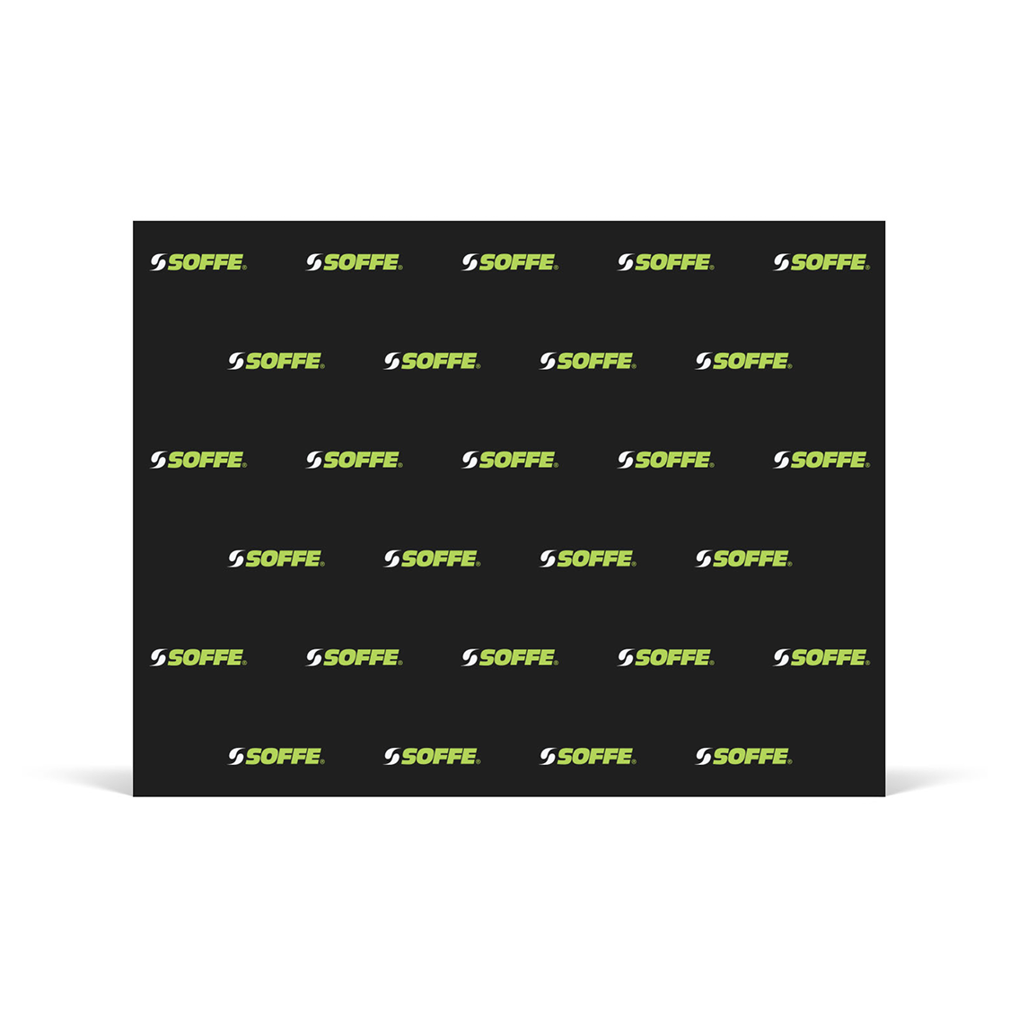 GoVizly 10ft step and repeat pop-up display front view showing full velcro fabric backdrop with tiled logo pattern