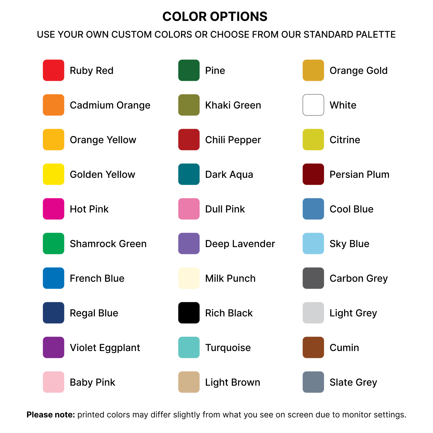 GoVizly step and repeat banner standard background color palette with 30 color options including custom colors