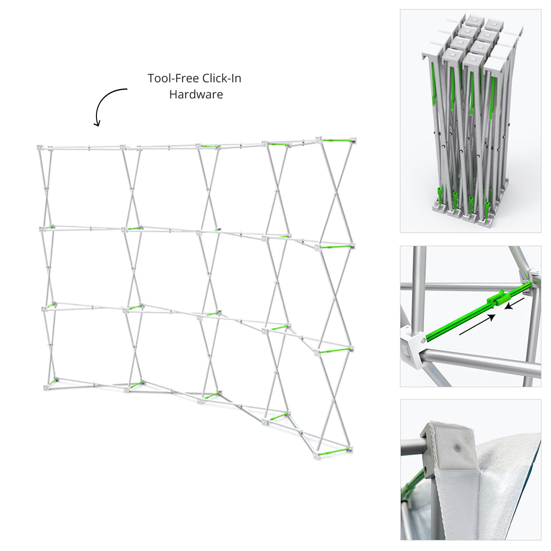GoVizly 10ft curved pop-up display accordion frame hardware expanded showing curved structure