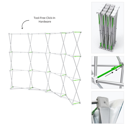 GoVizly 10ft curved pop-up display accordion frame hardware expanded showing curved structure