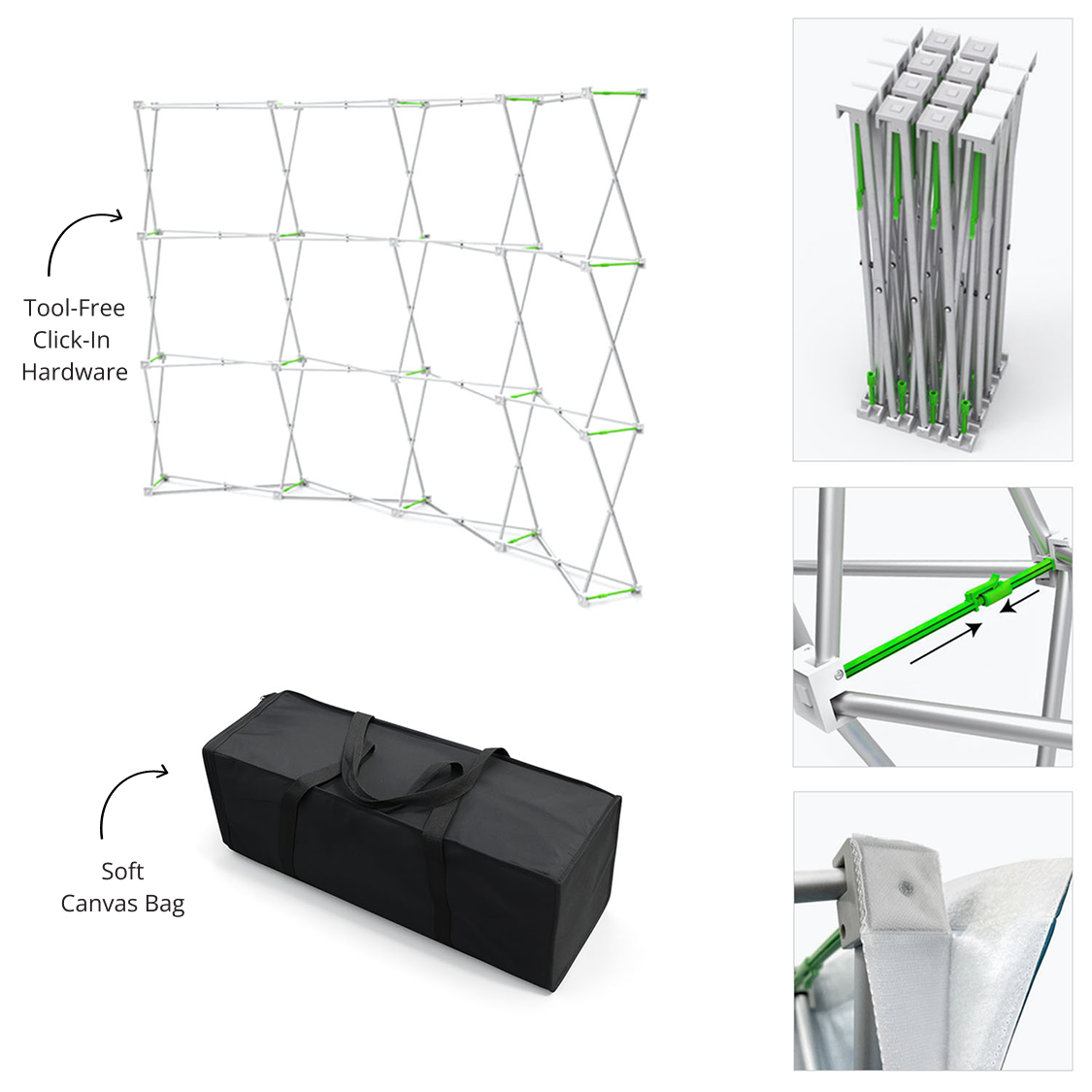 GoVizly 10ft curved pop-up display accordion frame hardware expanded and ready for graphic attachment
