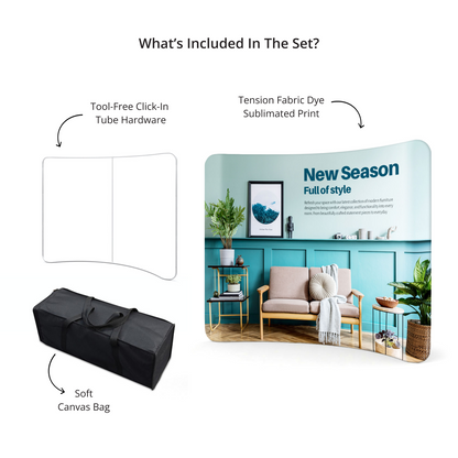 GoVizly 10ft curved tension fabric display packed into soft canvas carry bag for transport and storage
