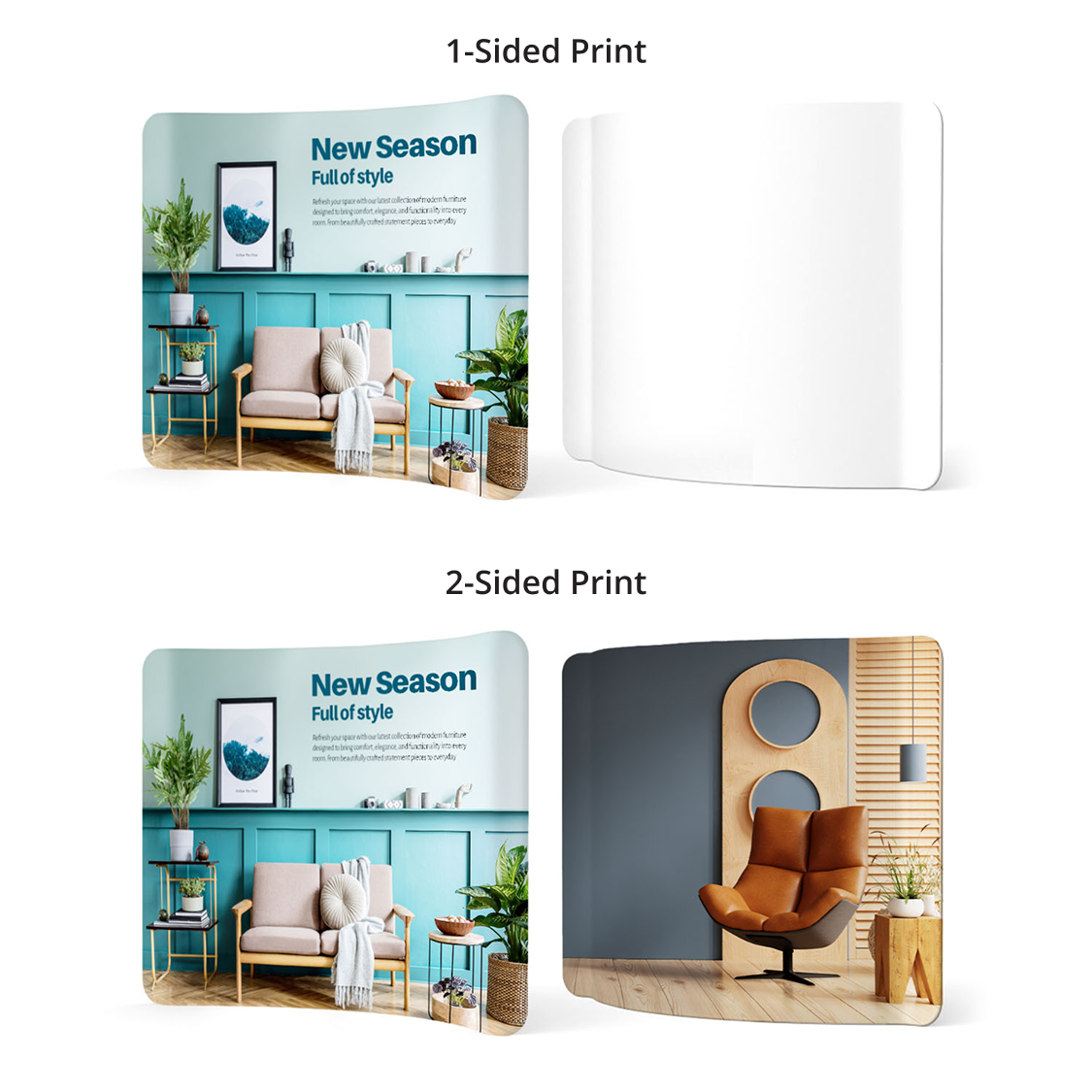 GoVizly 10ft curved tension fabric display front and back view showing double-sided print configuration