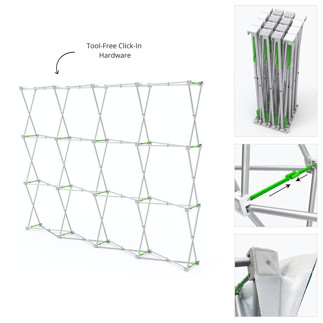GoVizly 10ft straight pop-up display accordion frame hardware expanded showing flat straight structure