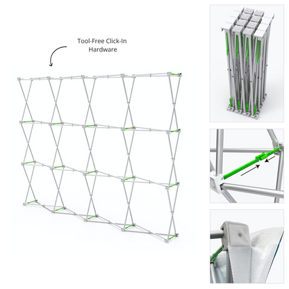 GoVizly 10ft straight pop-up display accordion frame hardware expanded showing flat straight structure