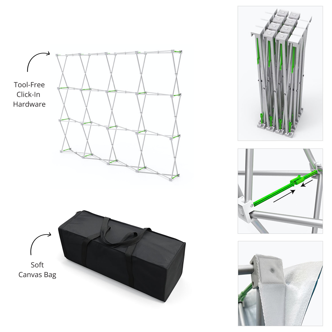 GoVizly 10ft straight pop-up display accordion frame hardware expanded showing flat straight structure