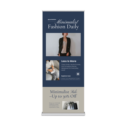 GoVizly 36 inch height-adjustable retractable banner stand front view with full-color printed graphic