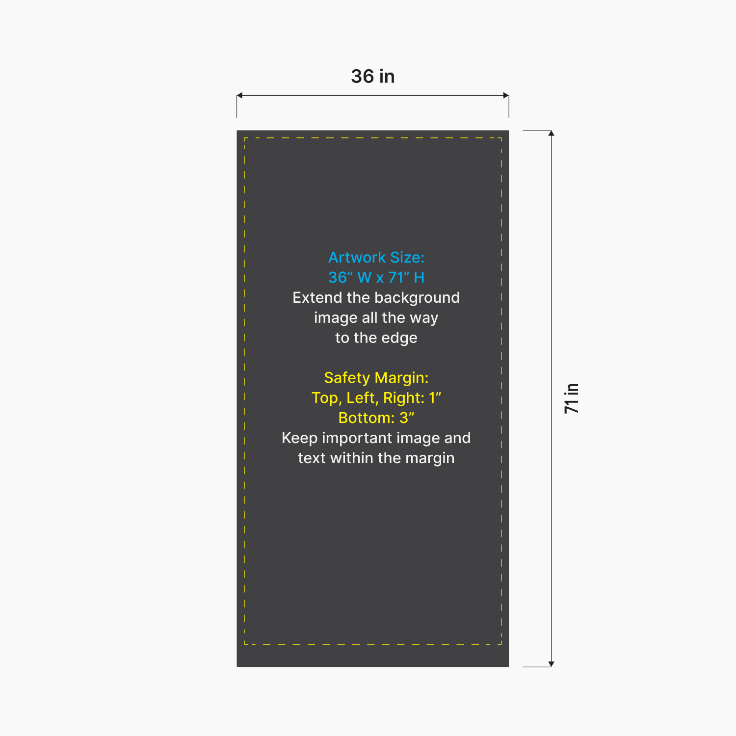 Artwork size and safety margin setup diagram for GoVizly 36x69 premium mid-height retractable banner stand