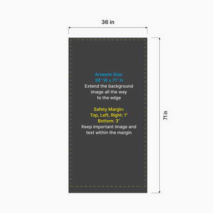 Artwork size and safety margin setup diagram for GoVizly 36x69 premium mid-height retractable banner stand