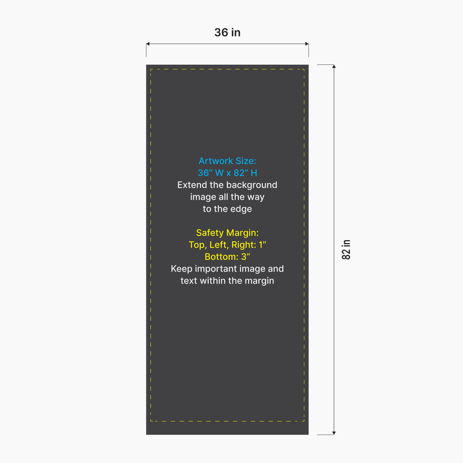 Artwork size and safety margin setup diagram for GoVizly 36x80 premium wide retractable banner stand