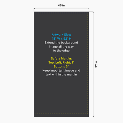 Artwork size and safety margin setup diagram for GoVizly 48 inch height-adjustable retractable banner stand