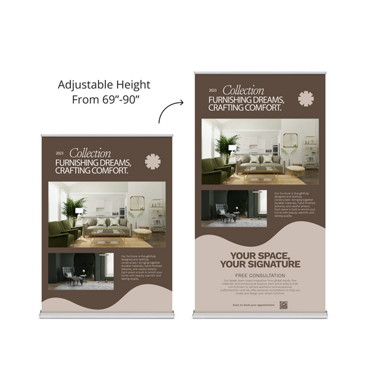 GoVizly 48 inch height-adjustable retractable banner stand showing height adjustment range