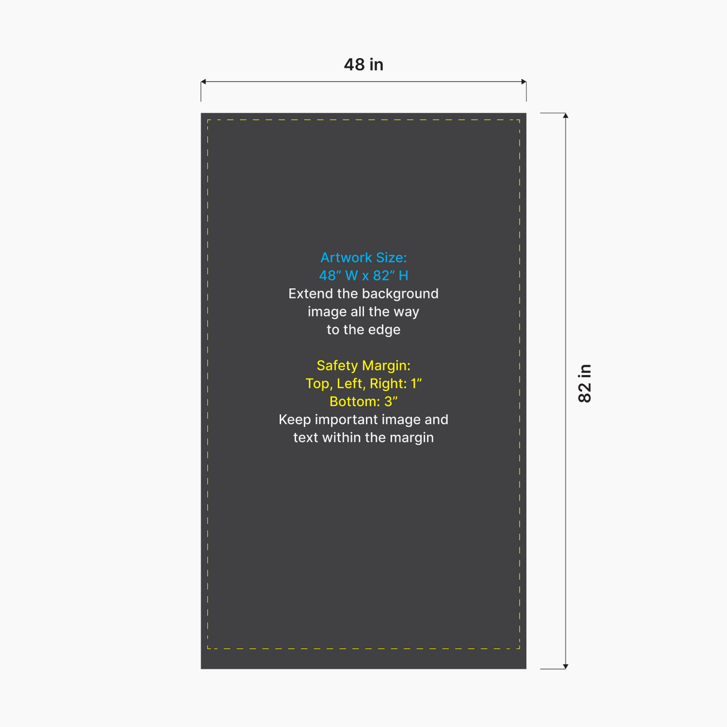 Artwork size and safety margin setup diagram for GoVizly 48x80 premium wide retractable banner stand