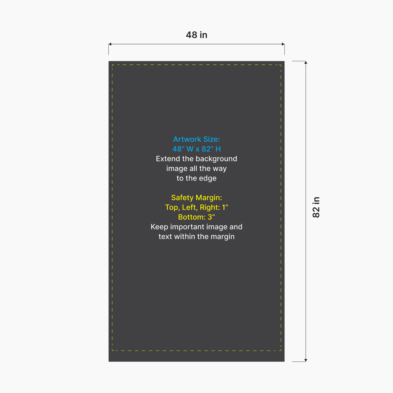 Artwork size and safety margin setup diagram for GoVizly 48x80 premium wide retractable banner stand
