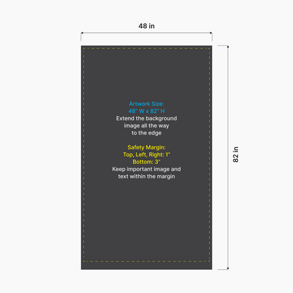 Artwork size and safety margin setup diagram for GoVizly 48x80 premium wide retractable banner stand