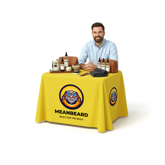 GoVizly 4ft open back table cover displayed at a branded trade show booth with custom logo print