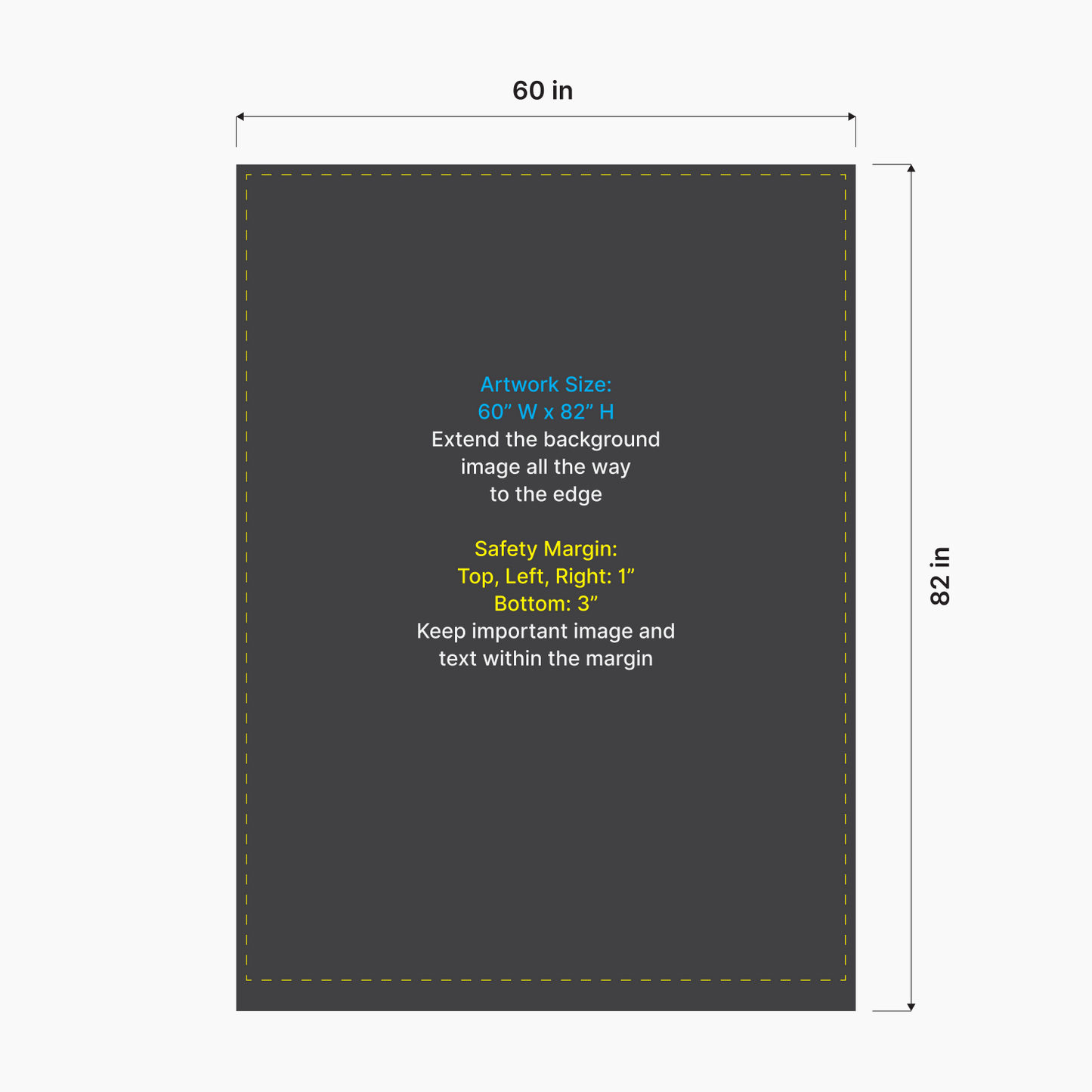 Artwork size and safety margin setup diagram for GoVizly 60x80 premium media wall retractable banner stand