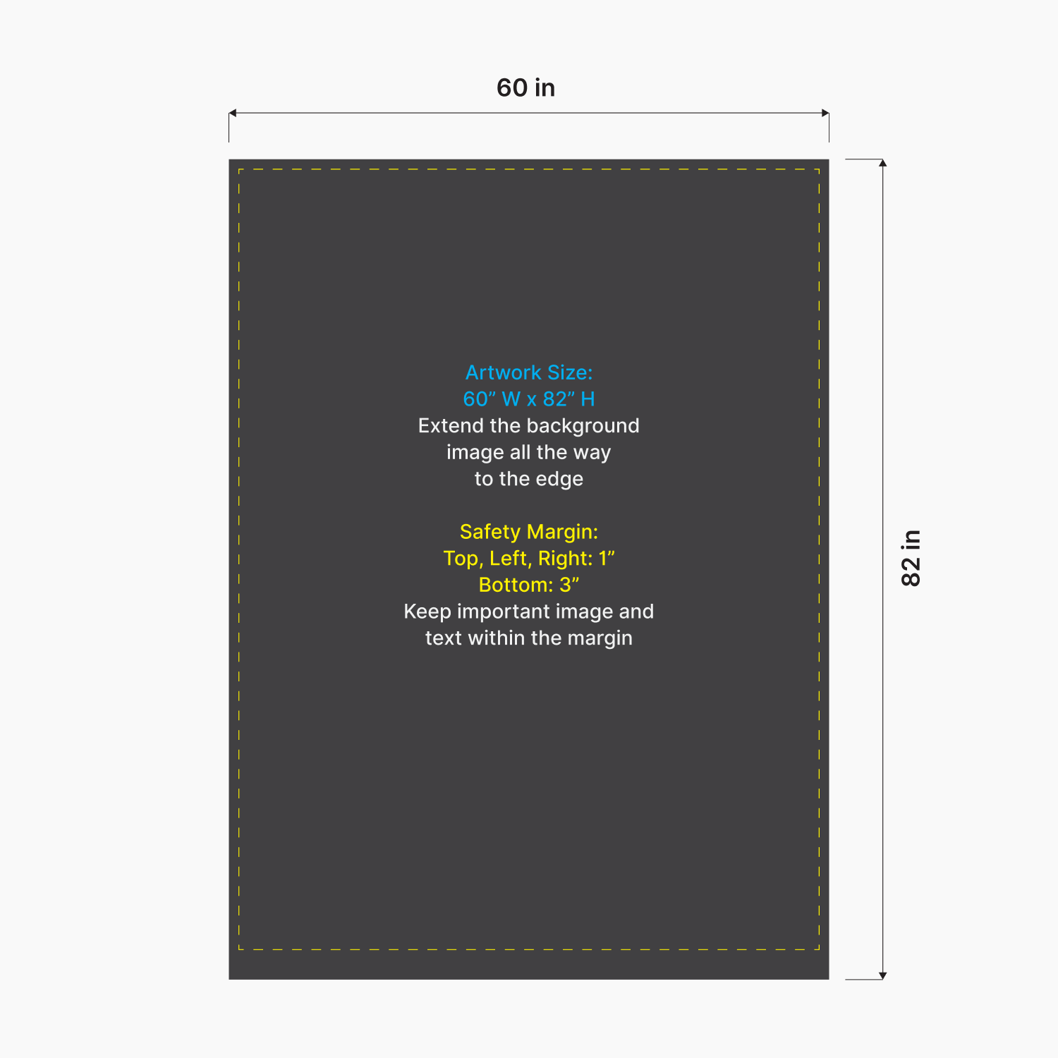 Artwork size and safety margin setup diagram for GoVizly 60x80 premium media wall retractable banner stand