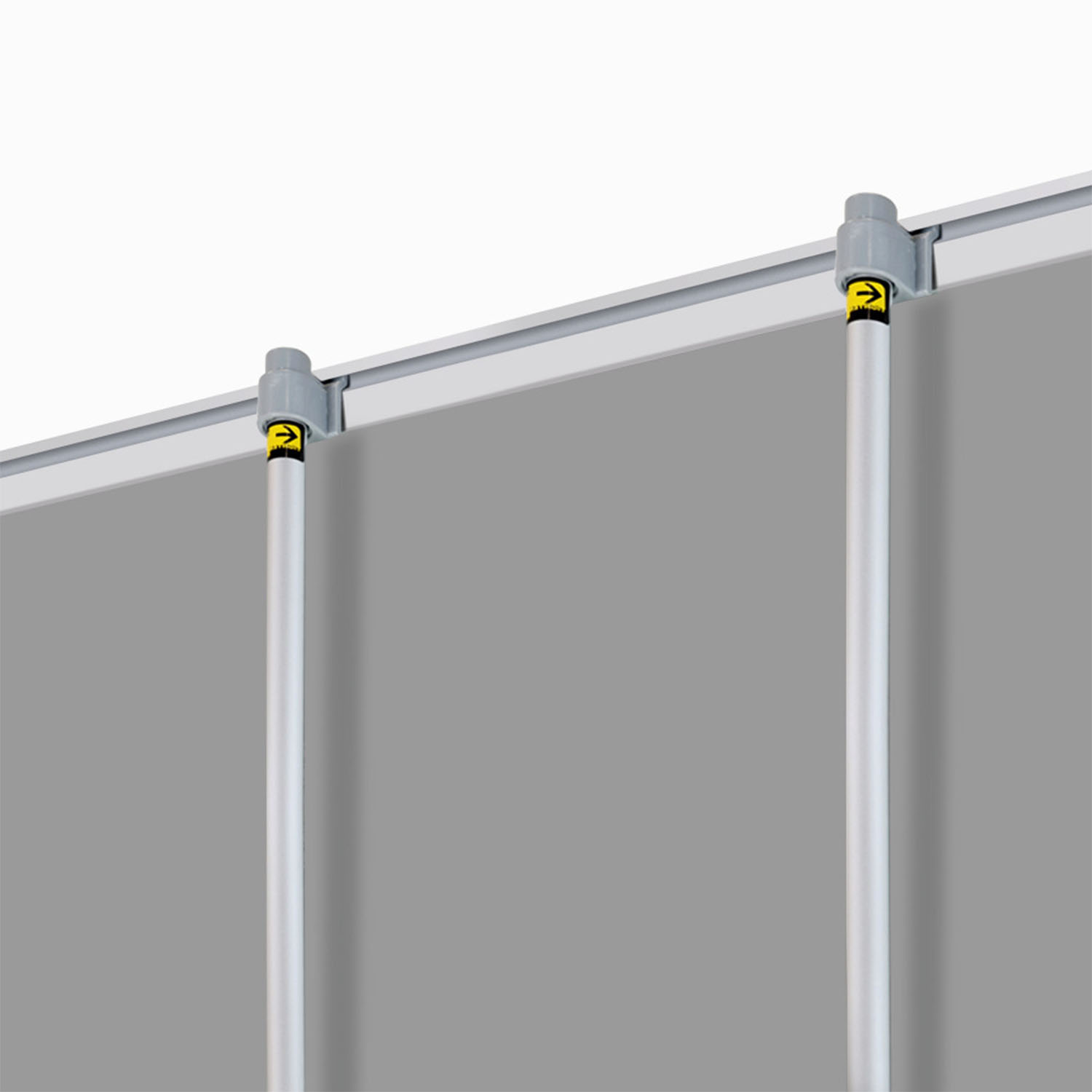 Triple support pole and top-rail detail of GoVizly 60x80 premium media wall retractable banner stand